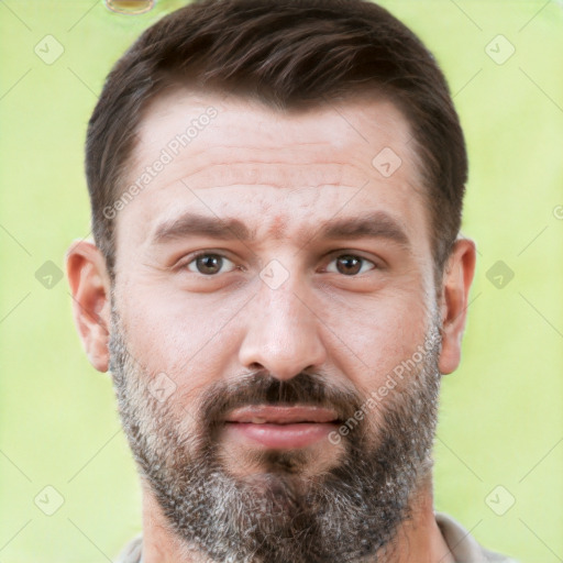 Neutral white adult male with short  brown hair and brown eyes