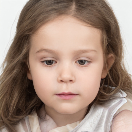 Neutral white child female with medium  brown hair and brown eyes