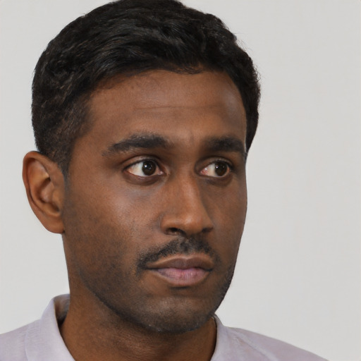 Neutral black young-adult male with short  brown hair and brown eyes