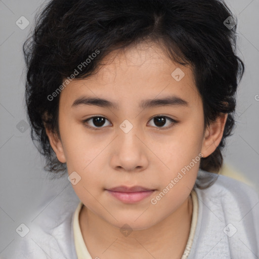Neutral asian child female with medium  brown hair and brown eyes