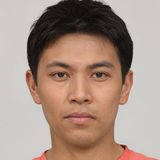 Neutral asian young-adult male with short  brown hair and brown eyes