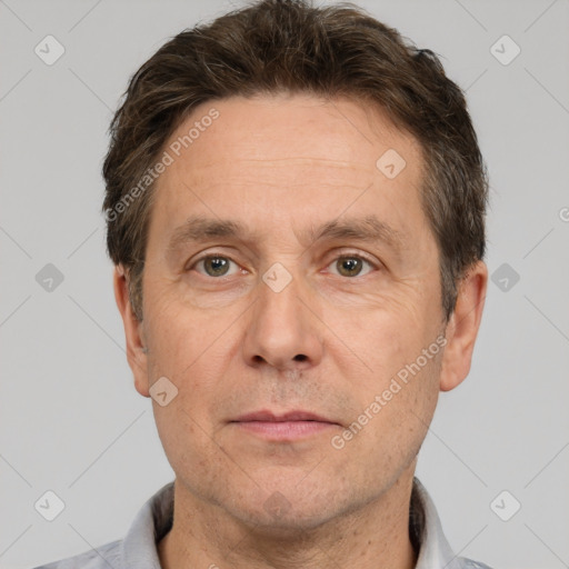 Neutral white adult male with short  brown hair and brown eyes