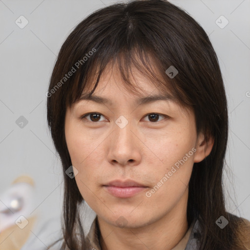 Neutral white adult female with medium  brown hair and brown eyes