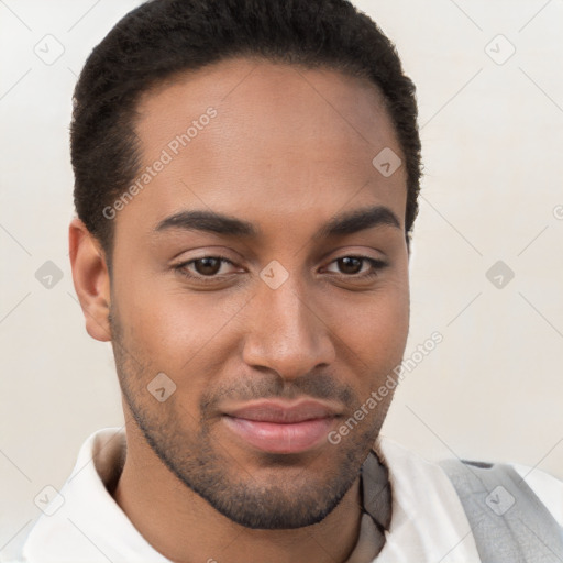 Neutral black young-adult male with short  brown hair and brown eyes