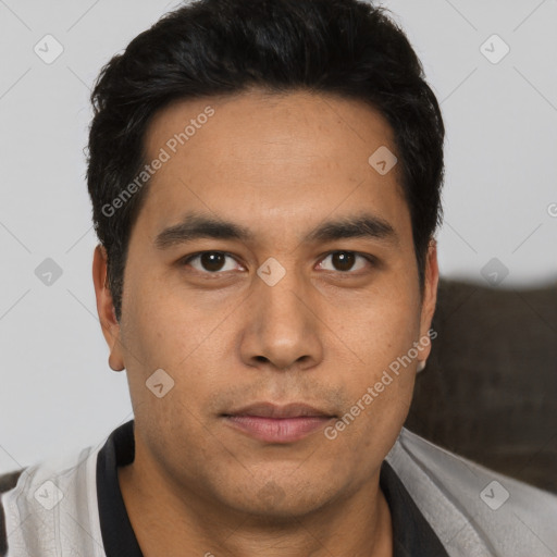 Neutral asian young-adult male with short  brown hair and brown eyes