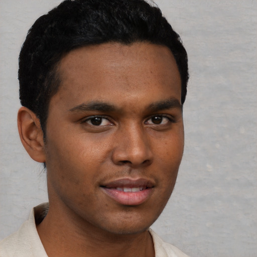 Neutral black young-adult male with short  brown hair and brown eyes