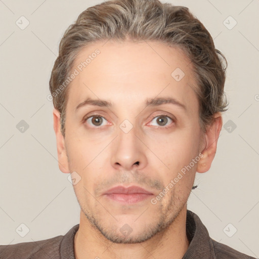 Neutral white adult male with short  brown hair and brown eyes