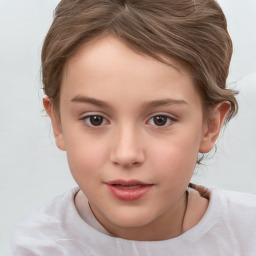 Neutral white child female with short  brown hair and brown eyes