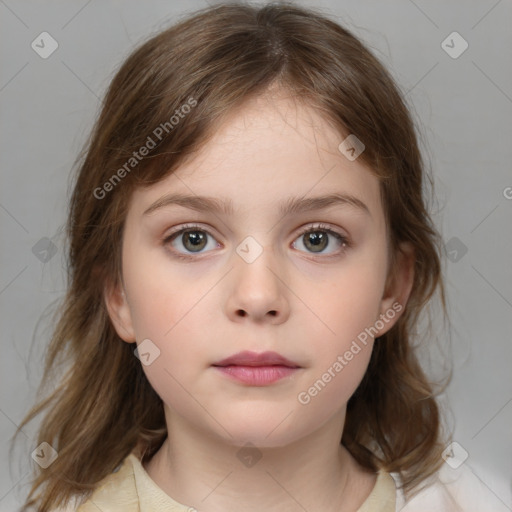 Neutral white child female with medium  brown hair and brown eyes