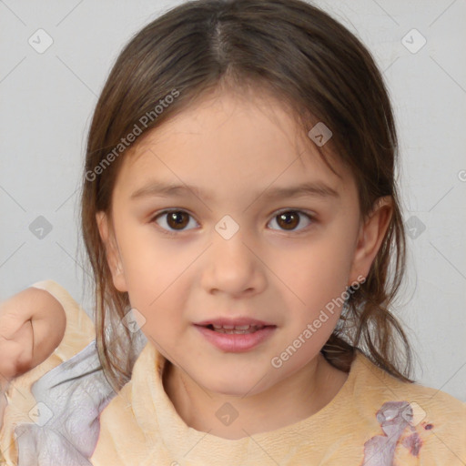 Neutral white child female with medium  brown hair and brown eyes