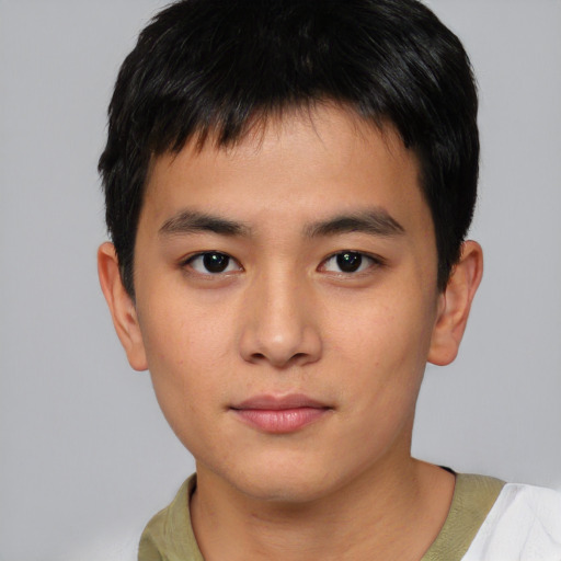Neutral asian young-adult male with short  black hair and brown eyes