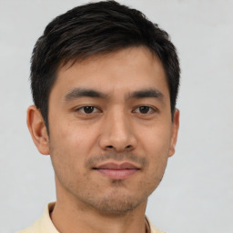 Neutral asian young-adult male with short  black hair and brown eyes