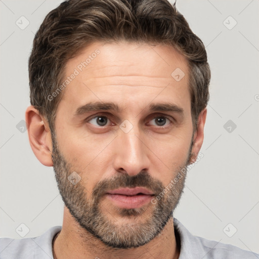 Neutral white adult male with short  brown hair and brown eyes