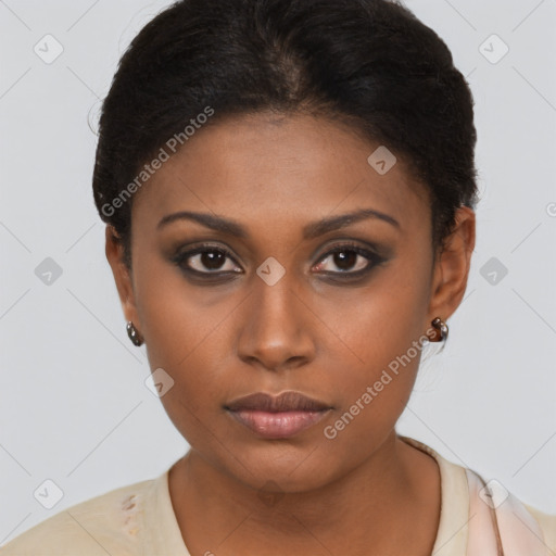 Neutral black young-adult female with short  brown hair and brown eyes