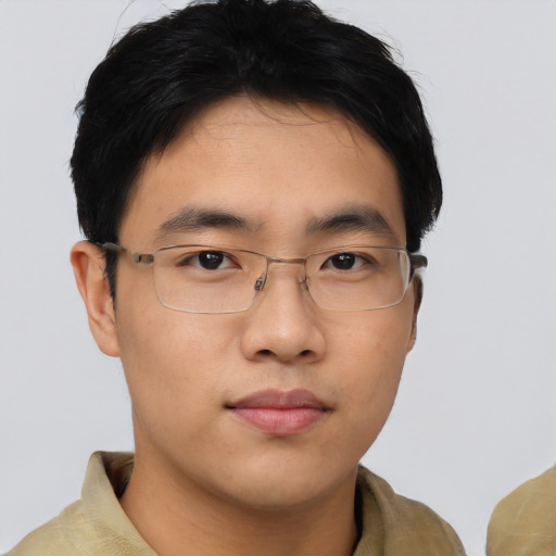 Neutral asian young-adult male with short  brown hair and brown eyes