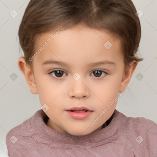 Neutral white child female with short  brown hair and brown eyes