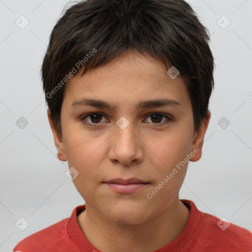 Neutral white young-adult female with short  brown hair and brown eyes