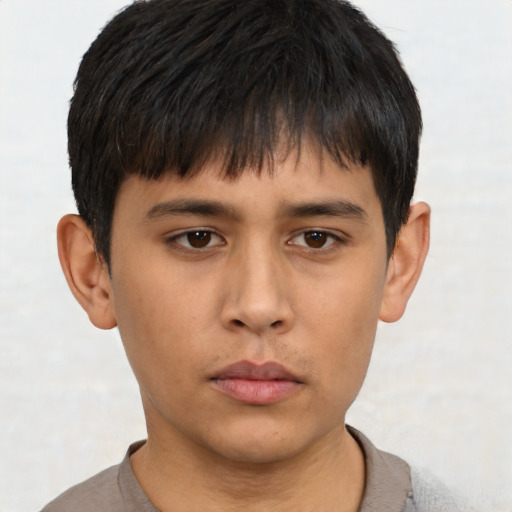Neutral asian young-adult male with short  brown hair and brown eyes