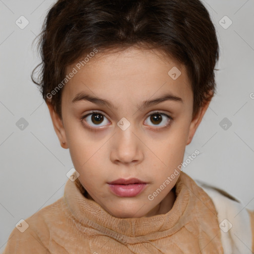 Neutral white child female with short  brown hair and brown eyes