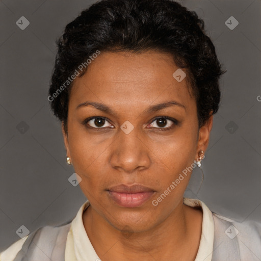 Neutral black young-adult female with short  brown hair and brown eyes