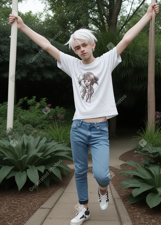 Teenager non-binary with  white hair