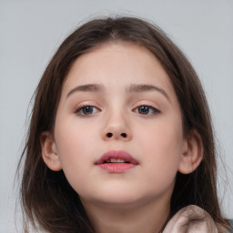 Neutral white child female with long  brown hair and brown eyes