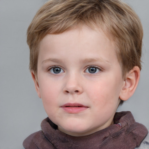 Neutral white child male with short  brown hair and grey eyes