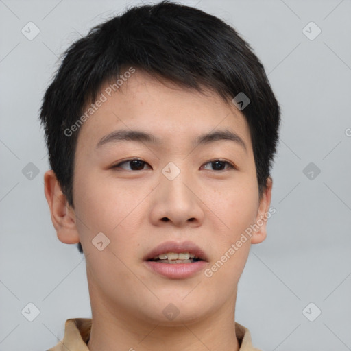 Neutral asian young-adult male with short  brown hair and brown eyes