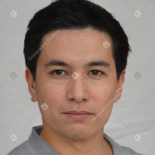 Neutral asian young-adult male with short  black hair and brown eyes