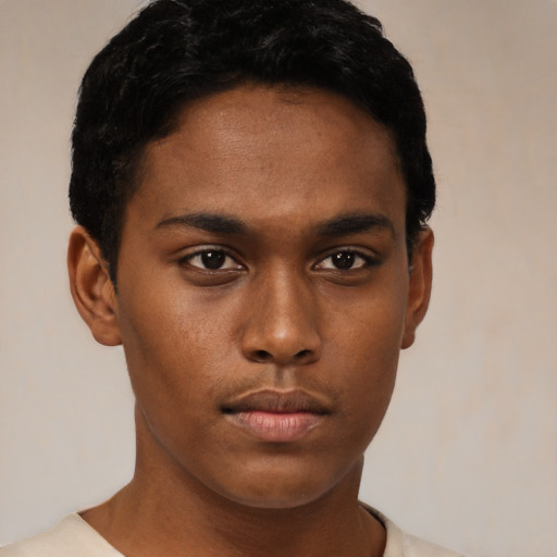 Neutral black young-adult male with short  brown hair and brown eyes