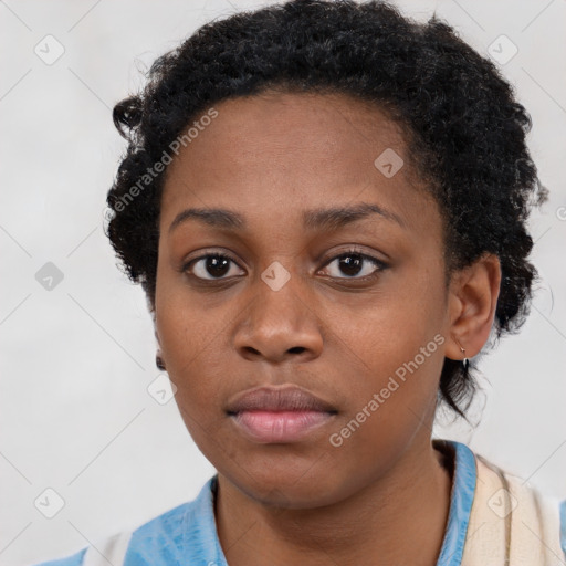 Neutral black young-adult female with short  brown hair and brown eyes
