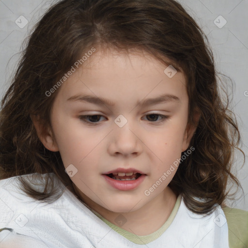 Neutral white child female with medium  brown hair and brown eyes