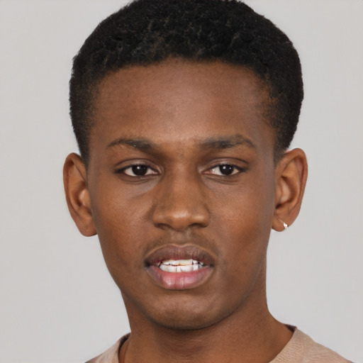 Neutral black young-adult male with short  brown hair and brown eyes
