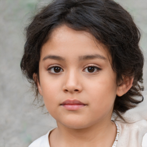 Neutral white child female with medium  brown hair and brown eyes