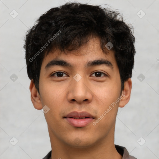 Neutral asian young-adult male with short  brown hair and brown eyes