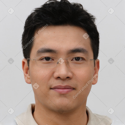 Neutral asian young-adult male with short  brown hair and brown eyes