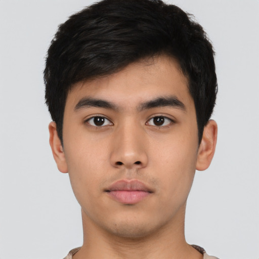 Neutral asian young-adult male with short  black hair and brown eyes