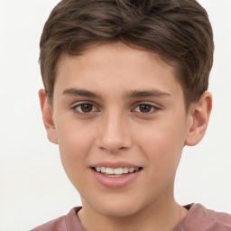 Joyful white child male with short  brown hair and brown eyes