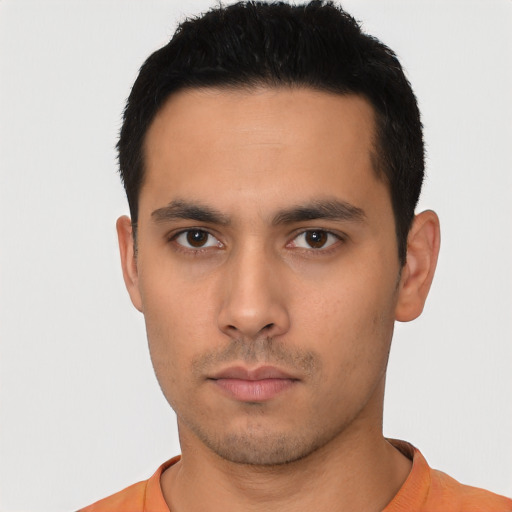 Neutral asian young-adult male with short  black hair and brown eyes