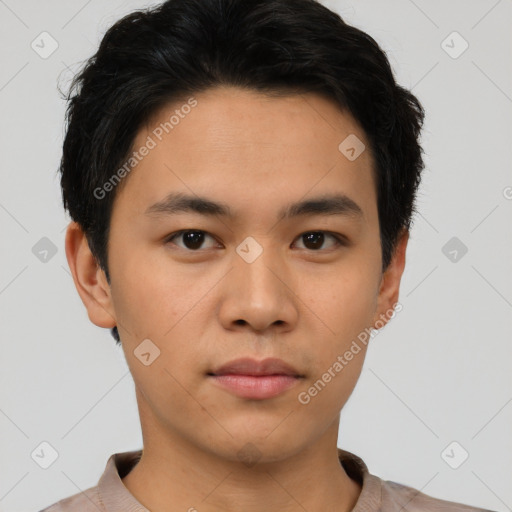 Neutral asian young-adult male with short  black hair and brown eyes