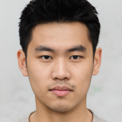Neutral asian young-adult male with short  black hair and brown eyes