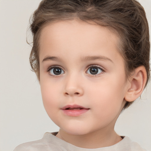 Neutral white child female with medium  brown hair and brown eyes