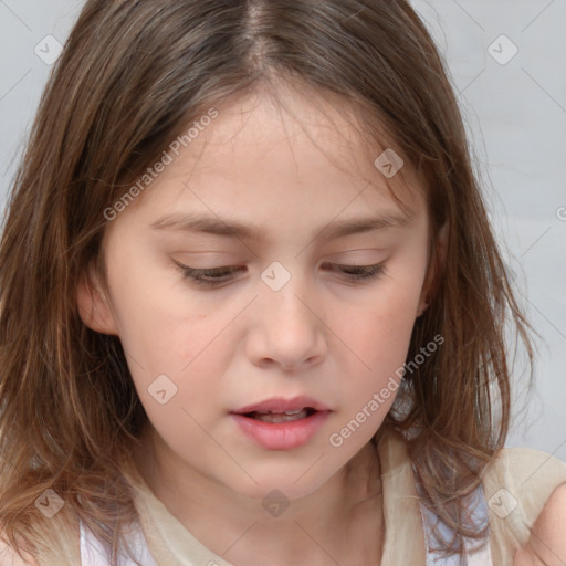 Neutral white child female with medium  brown hair and brown eyes