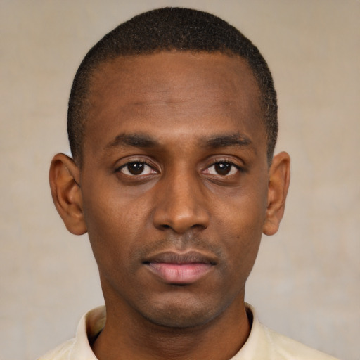 Neutral black young-adult male with short  brown hair and brown eyes