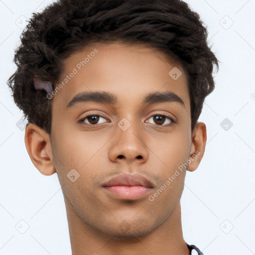 Neutral latino young-adult male with short  brown hair and brown eyes