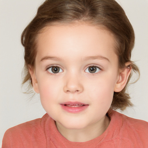 Neutral white child female with medium  brown hair and brown eyes