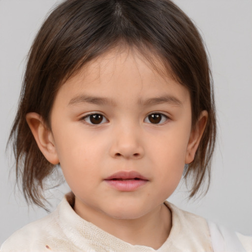 Neutral white child female with medium  brown hair and brown eyes