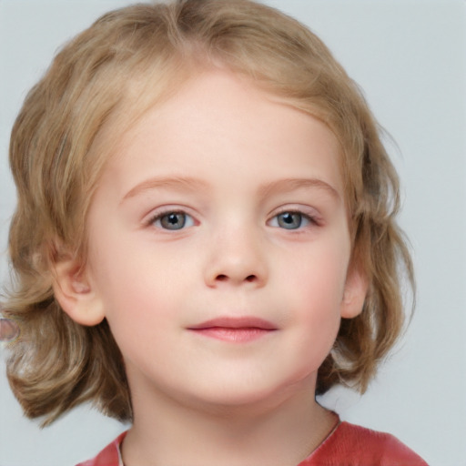 Neutral white child female with medium  brown hair and blue eyes