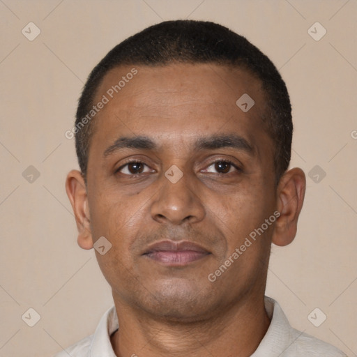 Neutral black young-adult male with short  brown hair and brown eyes