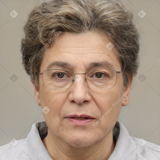 Joyful white middle-aged male with short  brown hair and brown eyes